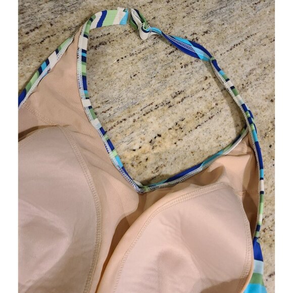 LL Bean Tankini Swim Skirt Set Plus Size 18 Blue Green Stripe Halter - Picture 14 of 16